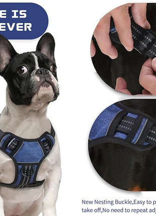 BUMBIN Dog Harness for Large Dogs, No Pull Adjustable No Choke Pet Vest with Dog Leash Fit Smart Reflective Pet Walking Harness for Training Easy Control Soft Handle Denim Blue S