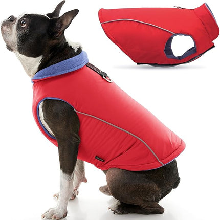 Gooby Sports Vest Dog Jacket - Red, Medium - Reflective Dog Vest with D Ring Leash Warm Fleece Lined Hook and Loop Closure for Small to Medium Dogs