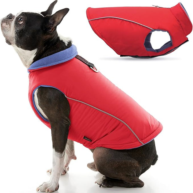 Gooby Sports Vest Dog Jacket - Red, Medium - Reflective Dog Vest with D Ring Leash Warm Fleece Lined Hook and Loop Closure for Small to Medium Dogs