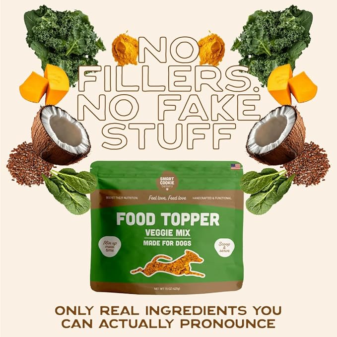 Smart Cookie Natural Dog Food Topper - Veggie - Dog Meal Mixer for All Ages - Vegan Food Topper for Picky Eaters and Boosting Nutrition - Non GMO, Made in The USA - 15 oz Bag (30 Day Supply)