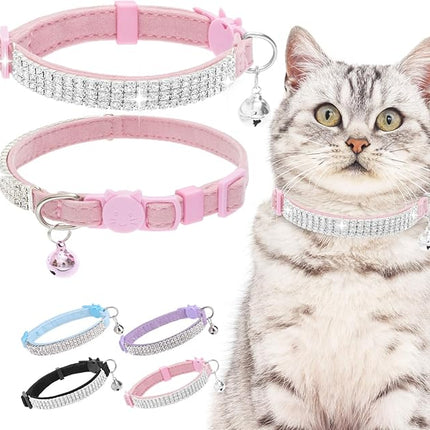 EXPAWLORER Soft Velvet Safe Cat Collars for Girl Cats - Rhinestones Bling Diamante Adjustable Collars Breakaway- Chirstmas Cat Clollar Gifts with Bells for Boy Cats Kitty and Small Dogs