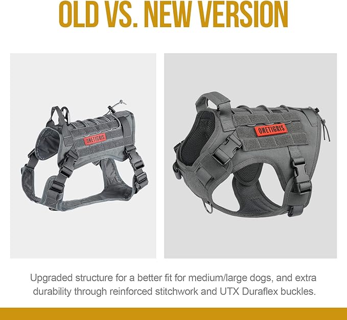 OneTigris Tactical Dog Training Vest No Pull Harness for Dogs,Adjustable Dog Hiking Harness Working Vest(Grey, Large)