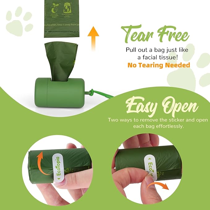 Tear-Free Biodegradable Poop Bags for Dogs,120 Compostable Dog Waste Bags Rolls,Eco-Friendly,Extra Thick,Leakproof,Unscented,Plant-based,ASTM D6400 & EN 13432 Compliant,Light Green