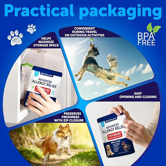 Dog Allergy Relief Chews - Itching Skin Relief for Dogs - Fish Oil - Omega 3 - Seasonal Allergies Pills - Skin & Coat, Anti Itch, Hot Spots Treatment - Canine Immune Health Supplement - 70 Soft Treats