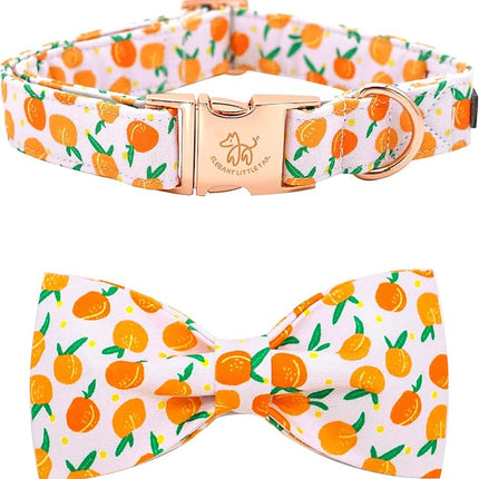 Elegant little tail Dog Collar, Peach Pattern Pet Collars with Bow Girl Cotton Bowtie Collars Spring Puppy Gift Adjustable Pet Collar for Large Dogs