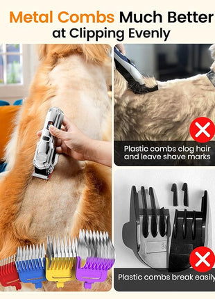 oneisall Dog Clippers for Grooming Thick Hair Professional,Cordless/Rechargeable Pet Grooming Kit with Detachable Metal Combs, Low Noise Heavy-Duty Pet Clippers for Thick/Curly/Fine/Wavy Hair (Sliver)