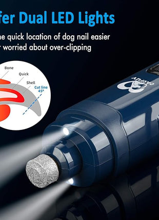 Casfuy Dog Nail Grinder with 2 LED Light - 4.8V Super Powerful 2-Speed Electric Pet Nail Trimmer for Medium Large Dogs Quiet Rechargeable Painless Paws Grooming & Smoothing Tool (Dark Blue)