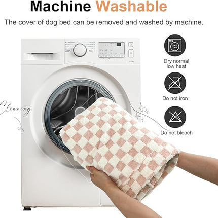 Large Dog Bed Orthopedic Washable: Beds Bolster XXL Bed Big XLarge Dogs Egg Crate Foam Sofa Couch Waterproof Removable Cover - Pink Grid