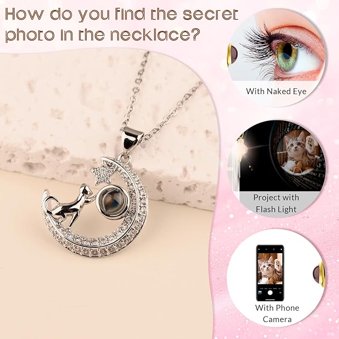 Personalized Picture Necklace with picture inside Custom Projection Necklace Cat/Dog Paw Print Pet Memorial Necklaces for Pet Lovers, Photo Gifts for Anniversary Dog Lovers