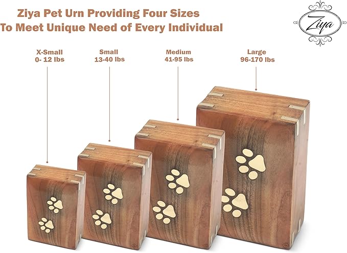 ZIYA Wooden Large Cremation Pet Urn for Dog and Cat Ashes Box | Handmade Wood Memorial Pet Urn | Brass Paws Inlaid | Pet Memorial | Funeral Urns for Pet Ashes | Memory Box up to 170 Pounds