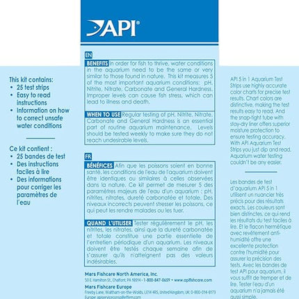 API 5-in-1 Test Strips Freshwater and Saltwater Aquarium Test Strips 25-Count Box