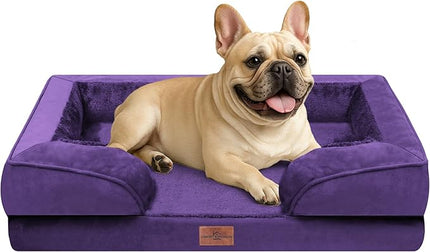 Comfort Expression Orthopedic Dog Bed for Medium Dogs 30x20 Inch, Waterproof Egg Crate Foam Medium Pet Bed with Removable Bolsters, Dog Couch with Washable Cover & Non-Slip Bottom, Deep Purple