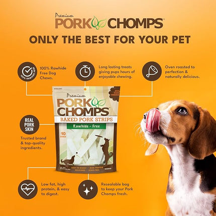 Pork Chomps Baked Pork Skin Dog Chews, 4-inch strips, 10oz Bag