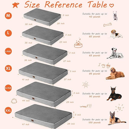 EHEYCIGA Waterproof Dog Bed Orthopedic 35"x23", Memory Foam Pet Bed for Larged Size Dogs, Washable Pet Mat with Removable Cover, Grey