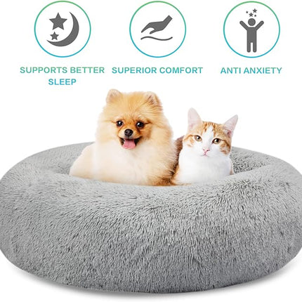 SAVFOX Calming Dog Bed, Anti Anxiety Dog Bed, Plush Donut Dog Bed for Small Dogs, Medium, Large & X-Large, Soft Fuzzy Comfy Dog Bed in Faux Fur, Cuddler Pet Bed, Washable, Multiple Sizes S-XL