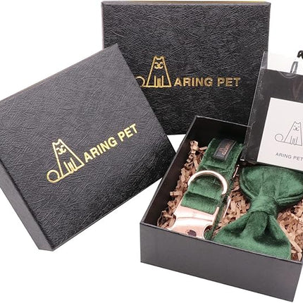 ARING PET Christmas Dog Collars with Bowtie, Cute Xmas Green Velvet Pet Bow Tie Collar with Metal Buckle for Puppy Small Medium Large Boy Girl Dogs-M