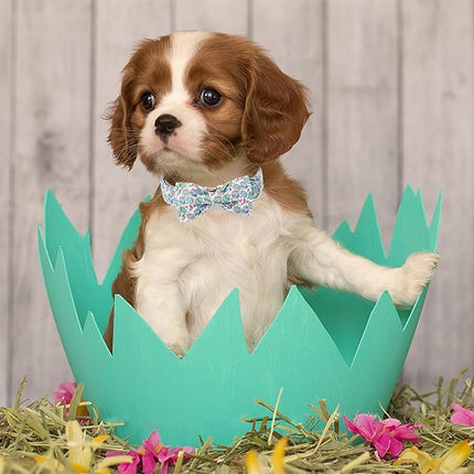 Easter Dog Collar With Bow Tie, Eggs Bowtie With Safety Metal Buckle, Cute Boy Girl Bunny Collar for Small Medium Dogs, M