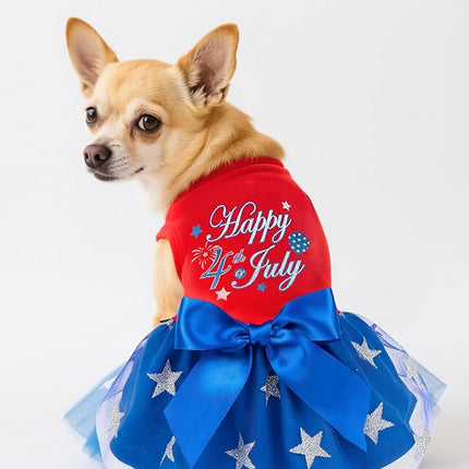 Happy 4th of July Dog Dress Outfit Patriotic Stars Dog Tulle Dress Independent Day Dogs Pet Doggie Apparel Clothes for Small Puppy Cats Girl
