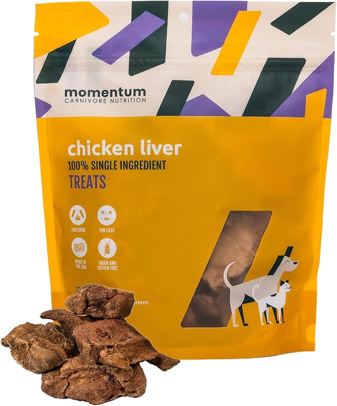 Momentum Carnivore Nutrition Freeze-Dried Chicken Liver Dog Treats – Single-Ingredient, Dog & Cat Treats – High-Protein, Grain-Free– 3.5 oz Bag