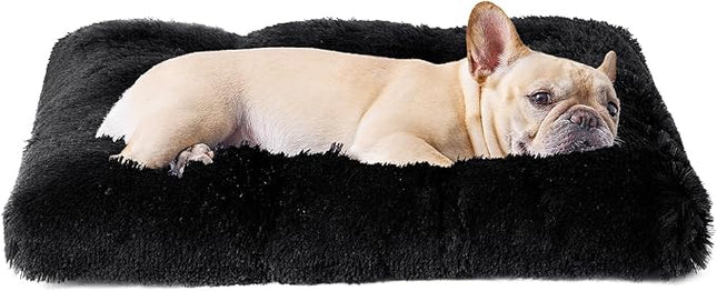 EHEYCIGA Fluffy Dog Crate Bed for Medium Dogs, Plush Faux Fur Crate Pad, Calming Anti Anxiety Medium Dog Bed, Washable Soft Warm Crate Mat with Non-Slip Bottom, Black