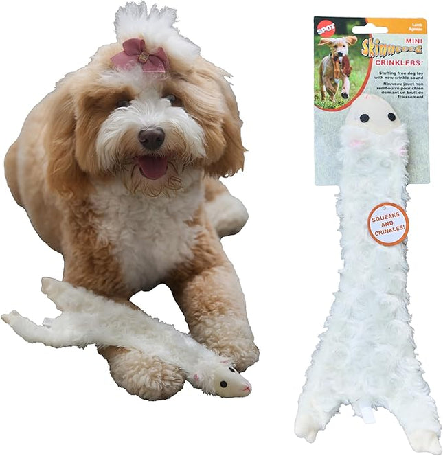SPOT Skinneeez Crinklers Lamb - Stuffing-Free Dog Toy with Crinkle & Squeaker Sounds, Durable for Moderate Chewers, Tug Toy for Small Dogs & Puppies, 14in