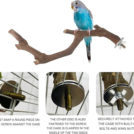 5PCS Bird Perch Stand Natural Wooden Parrot Stand Branch,3 Grape Wood Perch,2 Stand,Paw Grinding Fork Parakeet Chewing Stick Exercise Training Branches for Cockatiels,Small Medium Birds