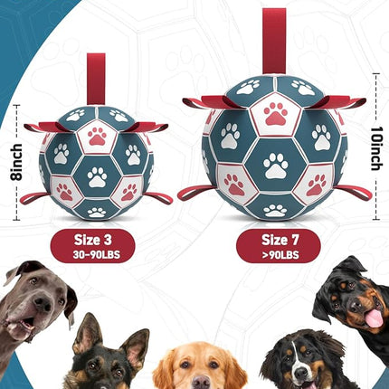 QDAN Dog Toys Soccer Ball with Straps, Durable Giant Dog Balls, Outdoor Dogs Toys, Herding Ball, Birthday Gifts (10 Inch)