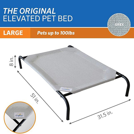 Coolaroo Original Elevated Dog Bed - Breathable Off-The-Ground Pet Bed with Cooling Fabric, Joint Relief & Moisture-Resistant Fabric, 100% Recyclable, Easy Clean, Grey, Large