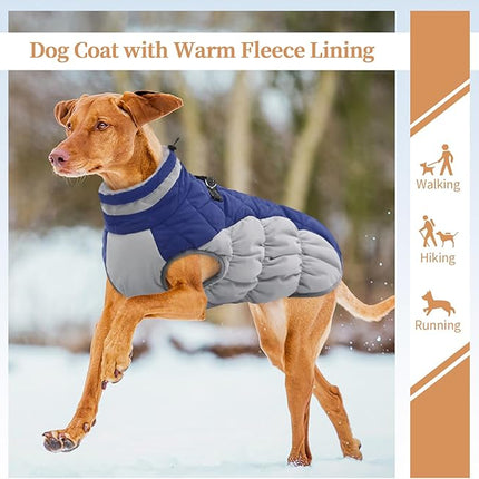 Large Dog Coat, XXLarge Dog Winter Coat, Waterproof Pet Jacket with Back Zipper,Extra Large Pet Coats, Warm Fleece Jacket with D-Ring, Windproof Winter Clothes Golden Retriever,Blue,XXL
