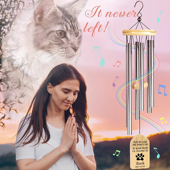 Cat Memorial Gifts, Personalized Cat Memorial Wind Chimes, Pet Memorial Gifts, Pet Loss Gifts, Loss of Cat Sympathy Gift, Bereavement Gifts for Loss of Cat