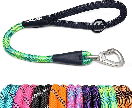 ZALER Short Dog Leash, 18 Inches Rope Traffic Leashes for Dogs, Reflective Dog Lead with O-Ring, Heavy Duty Pet Leash for Large and Medium Dogs (18'' Blue Green)