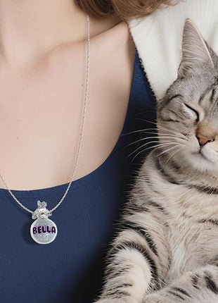 callie Personalized Pet Fur Memorial Necklace - Custom Name, Dog Cat Hair Ashes Storage Glass Necklace, Birthday Memory Jewelry Gifts for Women Pet Lovers