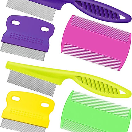 6 Pieces Pet Lice Combs Dog Grooming Flea Cat Tear Stain Comb for Removal Dandruff, Hair Stain, Nit(Pink, Green, Purple, Yellow)