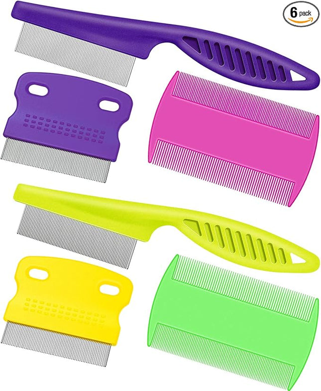 6 Pieces Pet Lice Combs Dog Grooming Flea Cat Tear Stain Comb for Removal Dandruff, Hair Stain, Nit(Pink, Green, Purple, Yellow)