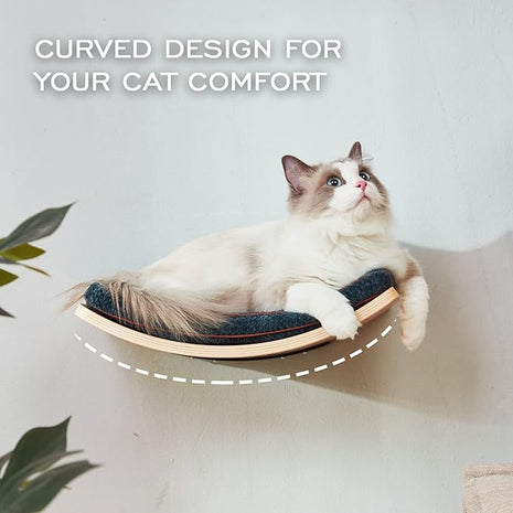 Cat Shelf with Comfortable Cushion - Curved Cat Shelves and Perches for Wall (Medium Size) - Wall Mounted Cats Furniture for Sleeping, Playing, Climbing, and Lounging