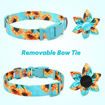 Fancy Floral Boy Dog Collar with Sunflower Bowtie for Small to Large Dogs