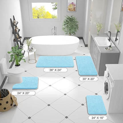 OLANLY Bathroom Rugs 44x24, Extra Soft Absorbent Chenille Bath Rugs, Rubber Backing Quick Dry, Machine Washable Bath Mats for Bathroom Floor, Tub and Shower, Home Decor Accessories, Sky Blue