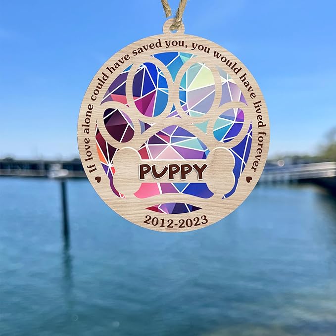 BSQUIELE Personalized Suncatcher Ornaments, Memorial Gifts for Loss of Dog, Custom Dog Ornament with Name, Dog Memorial Suncatcher, Sympathy Gift for Dog Lover, Xmas Ornament, Xmas Tree Decoration V3