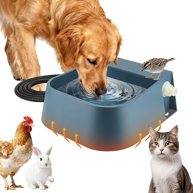 Automatic Heated Water Bowl for Dogs Cats, Self-Filling Water Heated Dog Bowl in Winter, Pet Waterer with Heater Fit Chickens Rabbits Birds, Outdoor Use No Freezing, 2L
