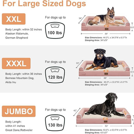 Large Dog Bed Orthopedic Washable: Extra Large Sized Beds for Jumbo Dogs Egg Crate Foam Sofa Couch Waterproof Removable Cover - Pink