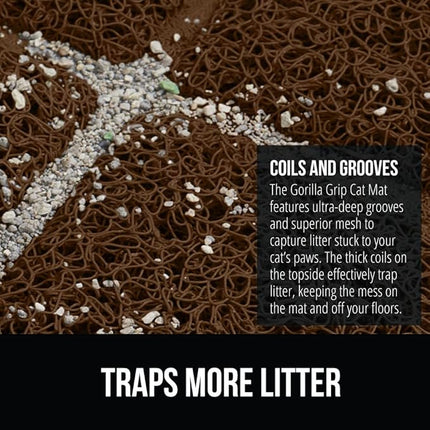 GORILLA GRIP Cat Litter Box Mat, Water Resistant, US Designed Kitty Litter Trapping Mats, Easy to Clean, Scatter Control, Less Mess and Clean Floors, Kitten Supplies for Indoor Cats, 24x17 Brown