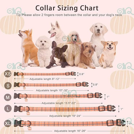 ARING PET Puppy Fall Dog Collar, Autumn Orange Black White Plaid Pet Collars for Small Medium Large Girl Boy Dogs Halloween-M Size