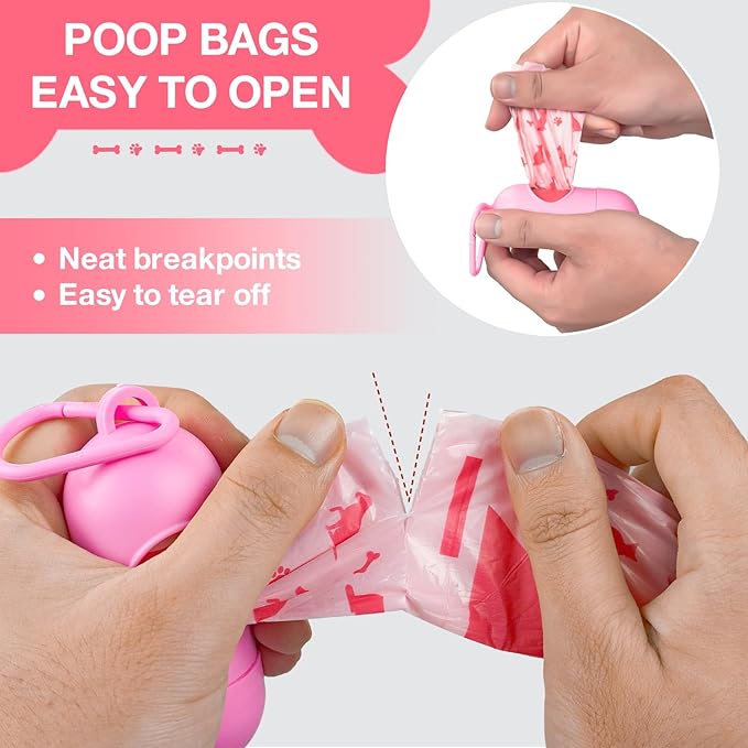 180 Count Dog Poop Bags Rolls with Dispenser, Leak Proof, Extra Thick Doggie Pet Waste Bags, Poop Bag and Doggy Holder for Dogs Cats, Unscented, Pink