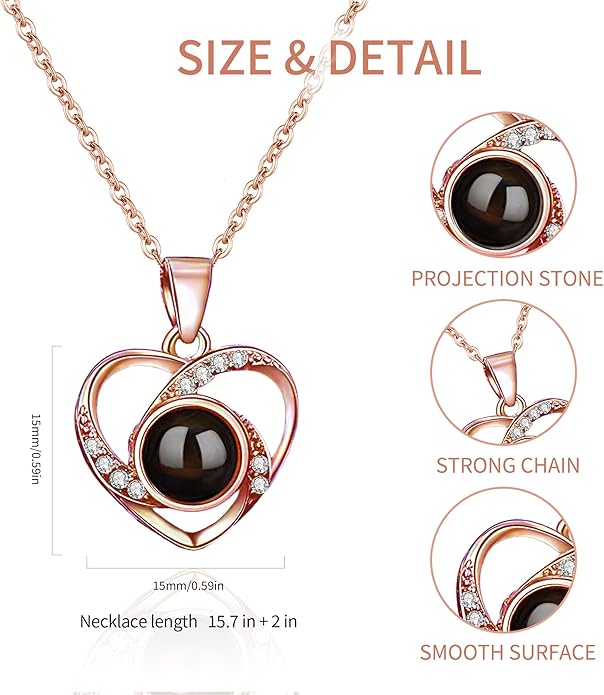 Easycosy Personalized Picture Necklace Projection Necklace with Photo Inside - Custom Photo Heart Pendant Necklace - Photo Gifts Valentines Birthday Love Memorial Gifts for Girlfriend Wife Women