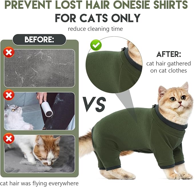 Sticky Cat Clothes Stretchy, Sphynx Hairless Sweater & Pajamas for Cats only, Soft Cat Onesie for Cats After Surgery Female Male & Hair Loss Prevention, Green 2XL