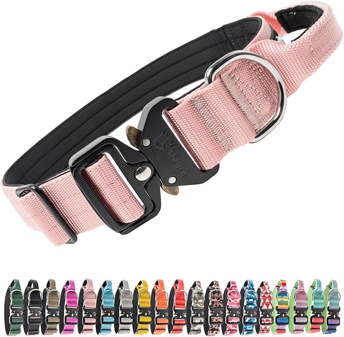 TSPRO Premium Dog Collars Tactical Dog Collar with Handle and Heavy Duty Quick-Release Metal Buckle Durable Thick and Adjustable for Medium to Large Dogs (Pink L)