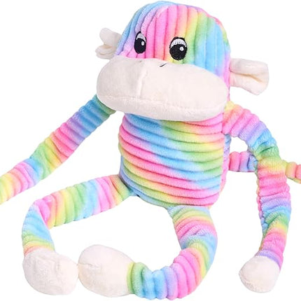 ZippyPaws - Spencer The Crinkle Monkey Dog Toy, Squeaker and Crinkle Plush Toy - Rainbow, Large