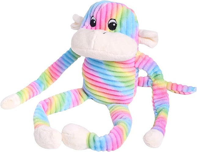 ZippyPaws - Spencer The Crinkle Monkey Dog Toy, Squeaker and Crinkle Plush Toy - Rainbow, Large
