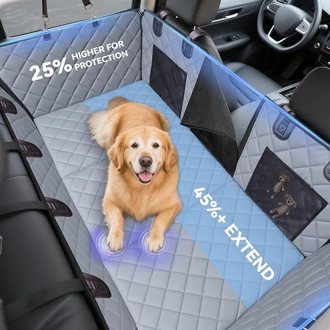Hard Bottom Car Seat Cover for Dogs, PU+Plush Dog Car Seat Cover for Back Seat, Waterproof Backseat Extender for Dogs in Car (Grey, XL - Full-Size SUVs & Trucks)
