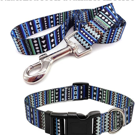 Dog Collar with Bohemia Floral Tribal Geometric Patterns - Soft Ethnic Style Collar Adjustable for Small Medium Large Dogs (Bohemian Blue,XS)